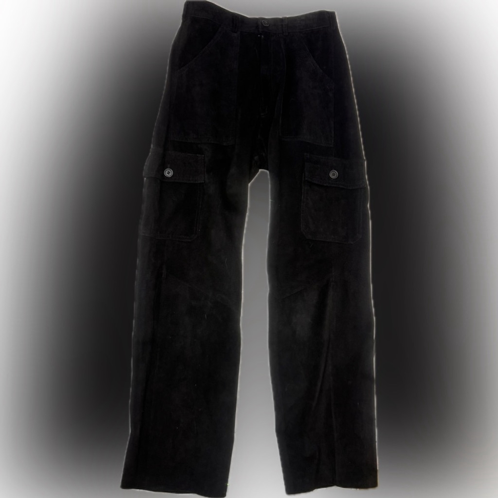 Vintage Black Suede Cargo Pants 90s Danier High Rise Straight Leg Made in Canada